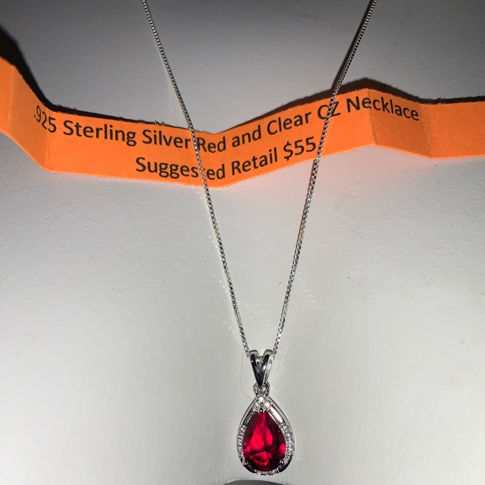 Red and clear cz necklace